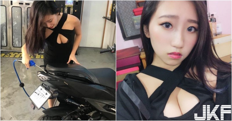 長髮正妹「爆乳彎腰洗車」！超兇猛的「雪白美乳」從中炸出！網跪求加油站位置！